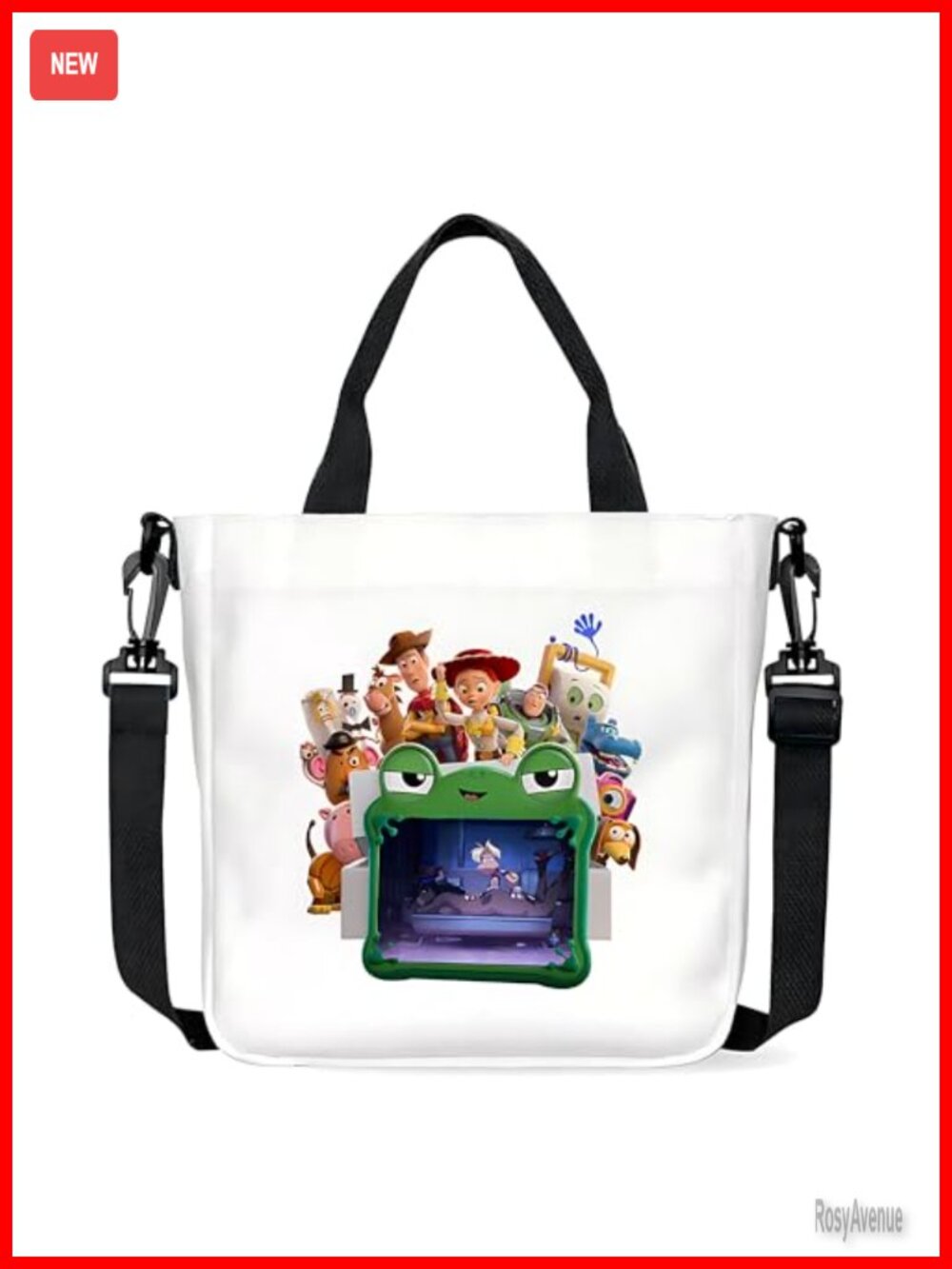 Canvas Tote Bag Women Cartoon Crossbody Handbag Detachable Strap Cute